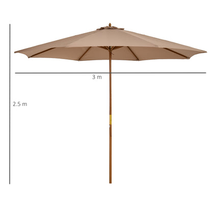 Sun Umbrella Ø 300 cm, Sun Umbrella with UV Protection Balcony Umbrella made of Wood Beach Umbrella Stable Market Umbrella Sun Protection for Beach Terrace Garden, Khaki