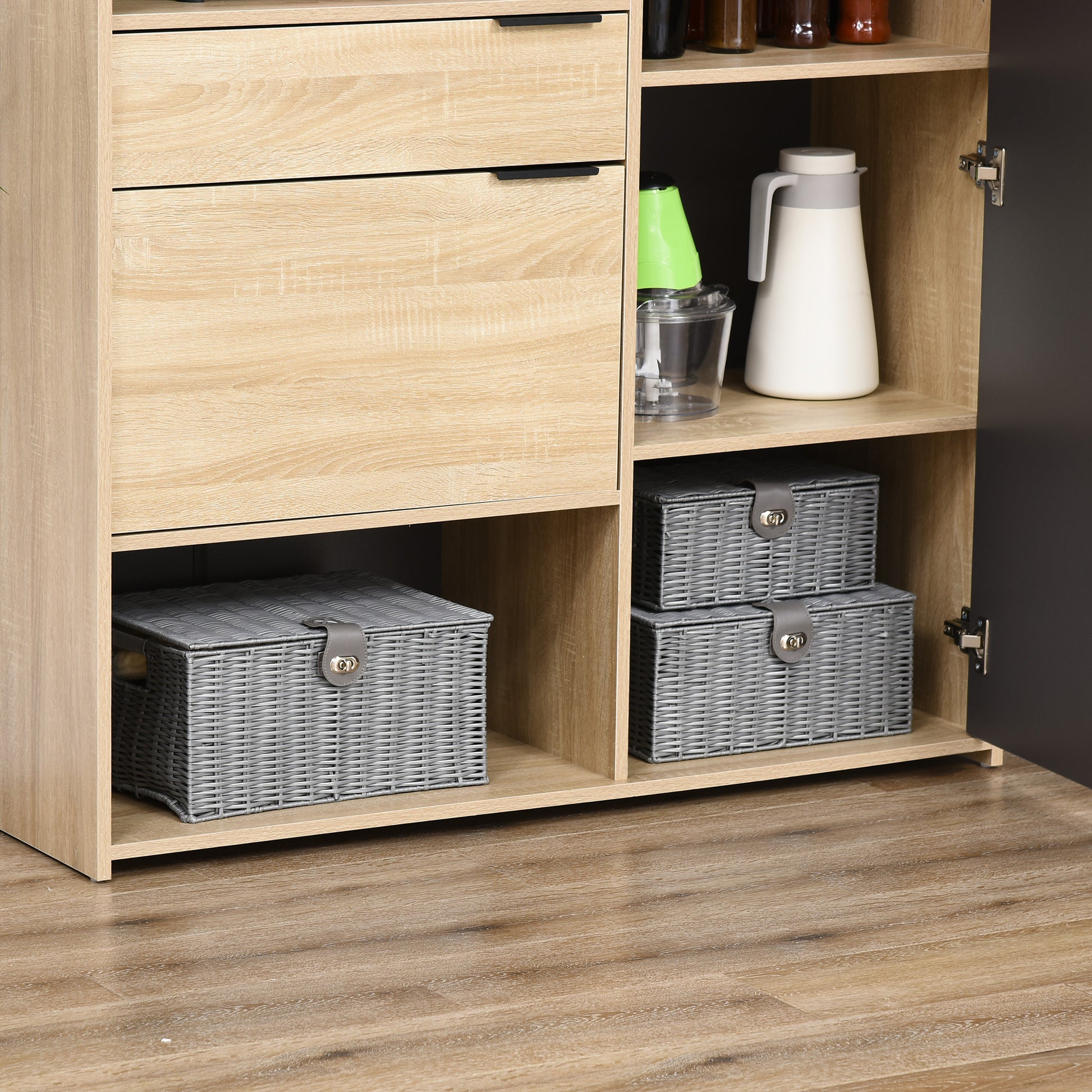 Storage Basket 3-Piece Set Storage Boxes made of Art Rattan with Lid and Buckles, Storage Organizer for Bedroom, Living Room, Gray