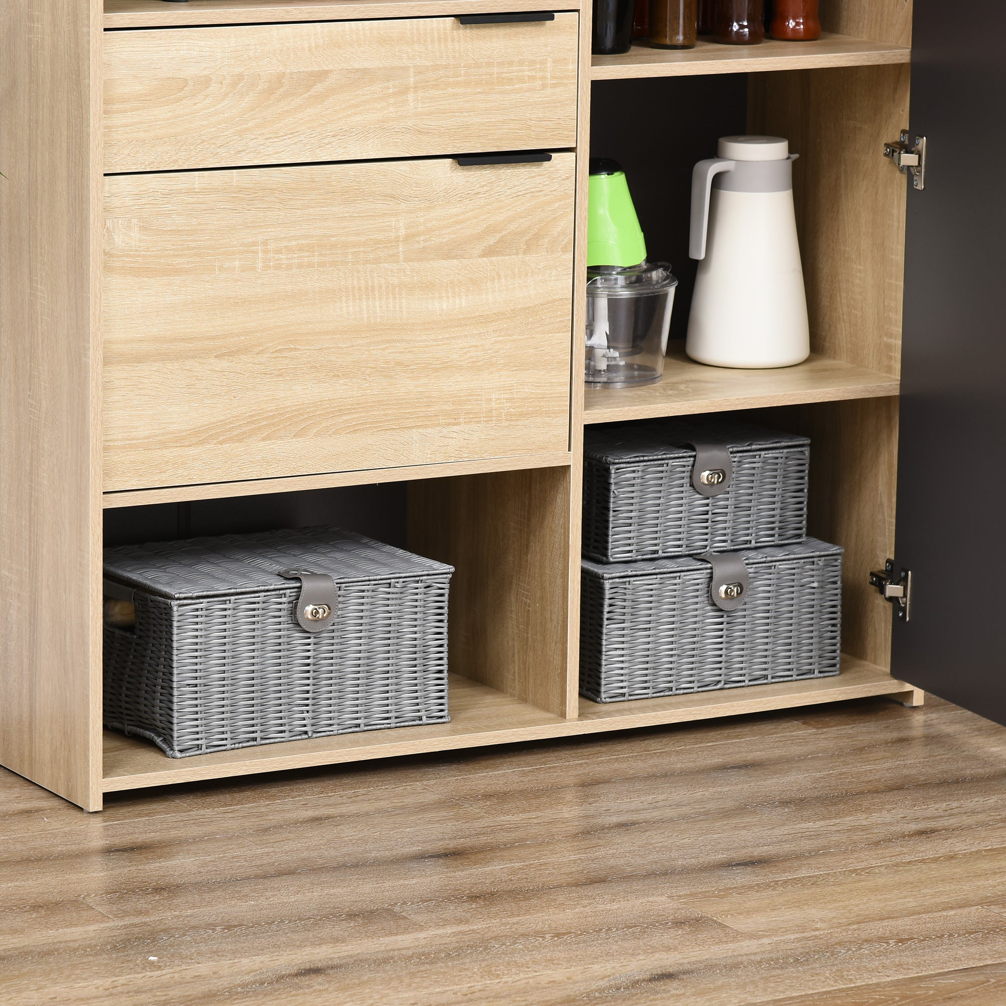 Storage Basket 3-Piece Set Storage Boxes made of Art Rattan with Lid and Buckles, Storage Organizer for Bedroom, Living Room, Gray