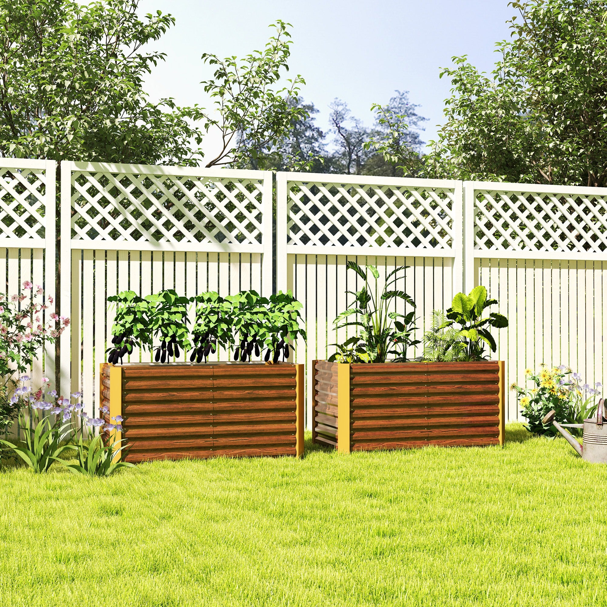 2-Piece Elevated Planter Box Flower Bed Weather-Resistant, Planting Bed Greenhouse Garden Bed Planter Pot Flower Box Made of Galvanized Steel, Flower Box for Patio & Garden, 120 x 60 x 60 cm