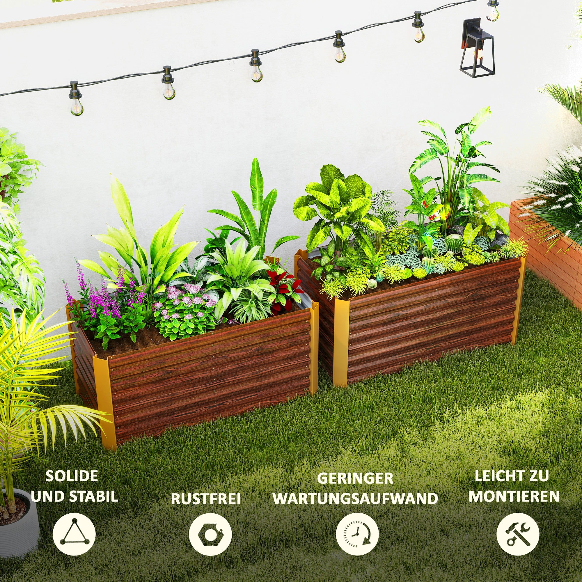 2-Piece Elevated Planter Box Flower Bed Weather-Resistant, Planting Bed Greenhouse Garden Bed Planter Pot Flower Box Made of Galvanized Steel, Flower Box for Patio & Garden, 120 x 60 x 60 cm