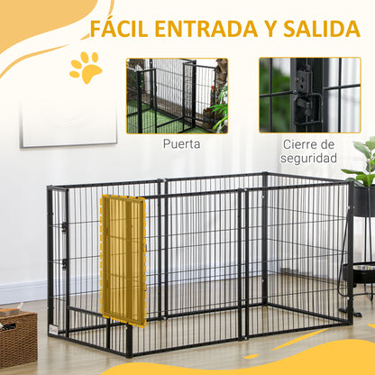 6-Panel Adjustable Dog Playpen Pet Fence with Steel Frame 82.5-150x79x81 cm Black