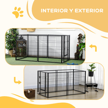 6-Panel Adjustable Dog Playpen Pet Fence with Steel Frame 82.5-150x79x81 cm Black