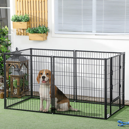 6-Panel Adjustable Dog Playpen Pet Fence with Steel Frame 82.5-150x79x81 cm Black