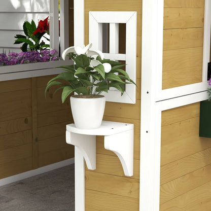 Kids Outdoor Cabin, Outdoor Kids House, with door, windows, and planters, garden cabin for children 3-8 years old, 114 x 126.4 x 135 cm, beige