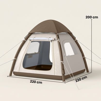 Inflatable 3-Person Air Tent with 2-Min Setup, High Ceilings, Removable Rainfly, Mesh Roof & Awning — 3000 mm Waterproof Glamping Tent
