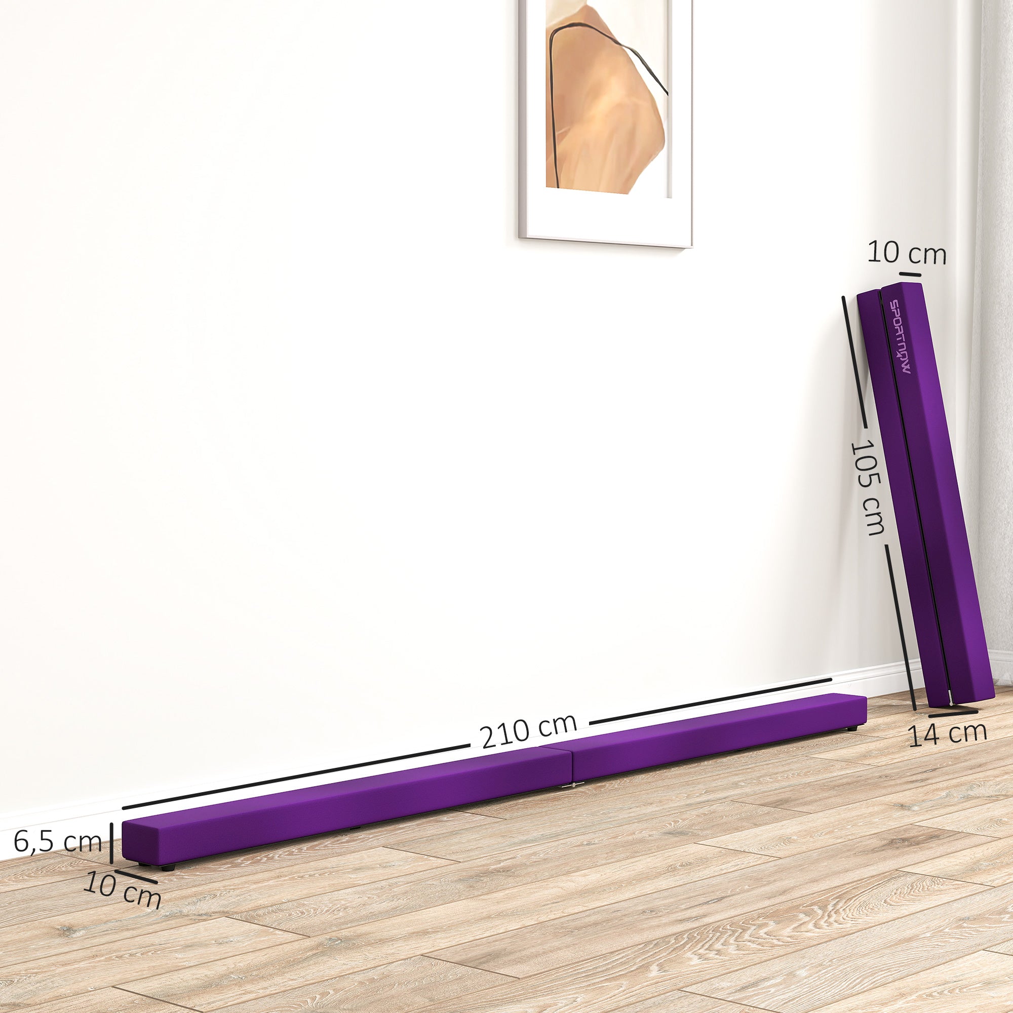SPORTNOW Folding Gymnastics Beam 210 cm in Velvet, Balance Beam with Non-Slip Base, Gymnastics Training Equipment for Kids and Adults, Violet