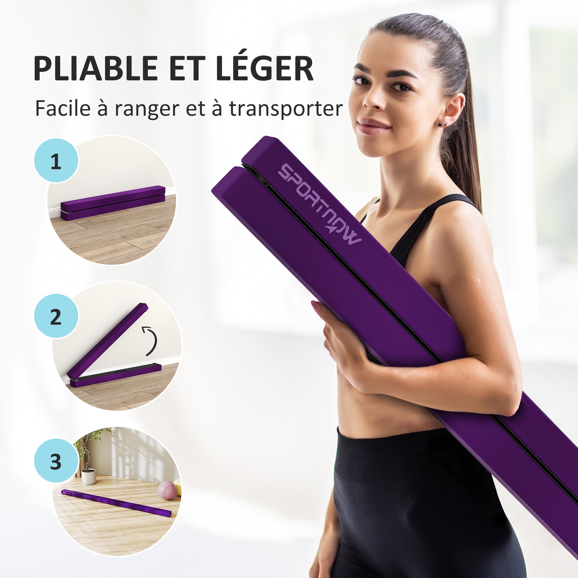 SPORTNOW Folding Gymnastics Beam 210 cm in Velvet, Balance Beam with Non-Slip Base, Gymnastics Training Equipment for Kids and Adults, Violet