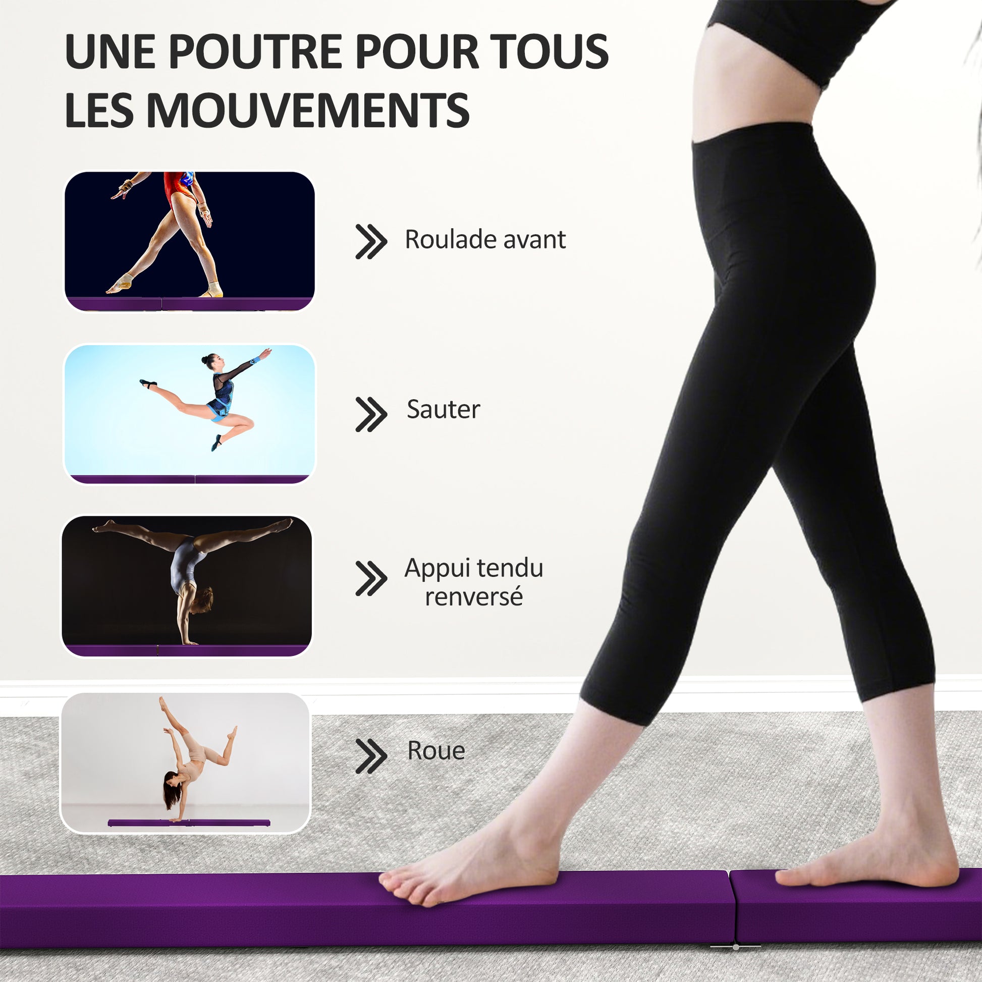 SPORTNOW Folding Gymnastics Beam 210 cm in Velvet, Balance Beam with Non-Slip Base, Gymnastics Training Equipment for Kids and Adults, Violet