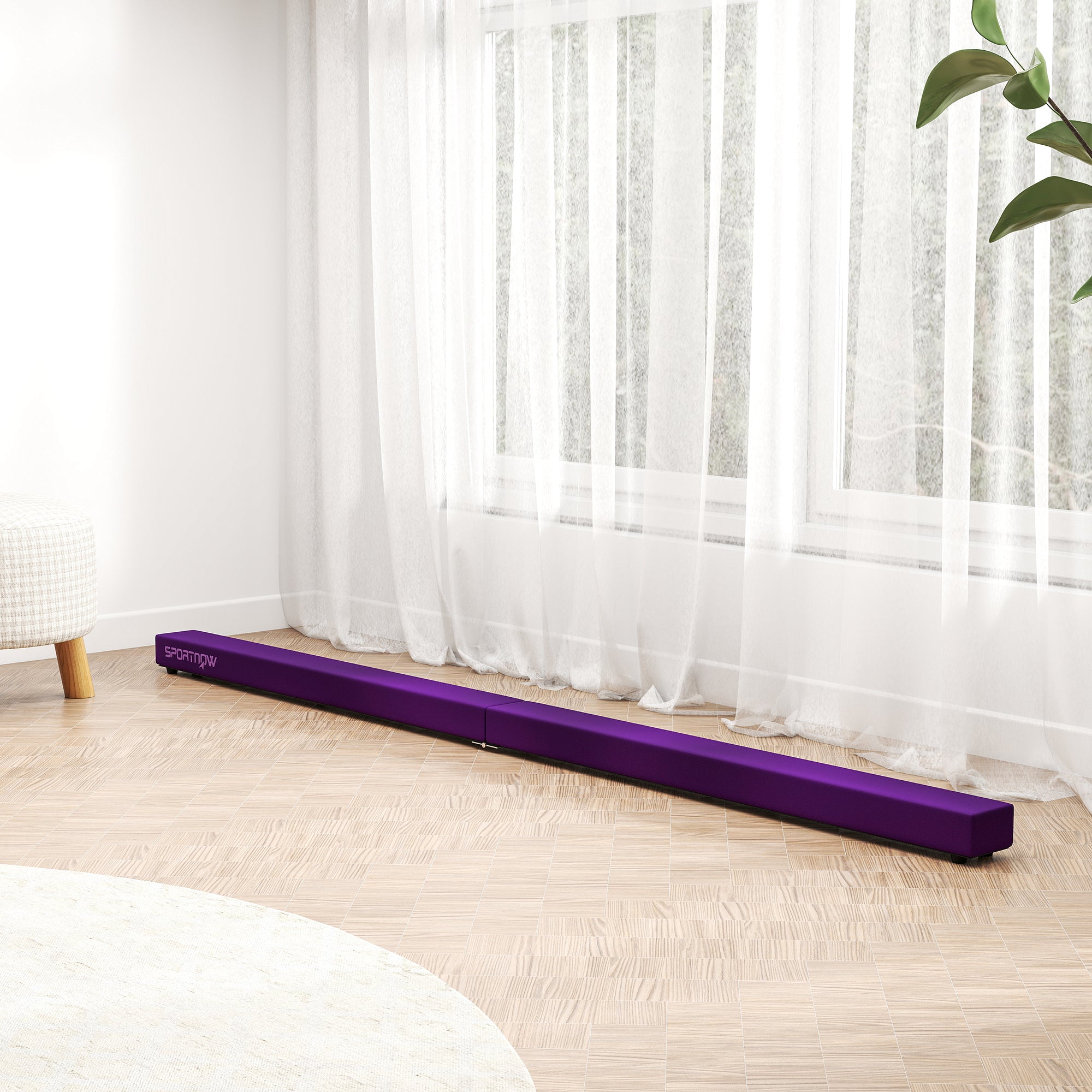 SPORTNOW Folding Gymnastics Beam 210 cm in Velvet, Balance Beam with Non-Slip Base, Gymnastics Training Equipment for Kids and Adults, Violet