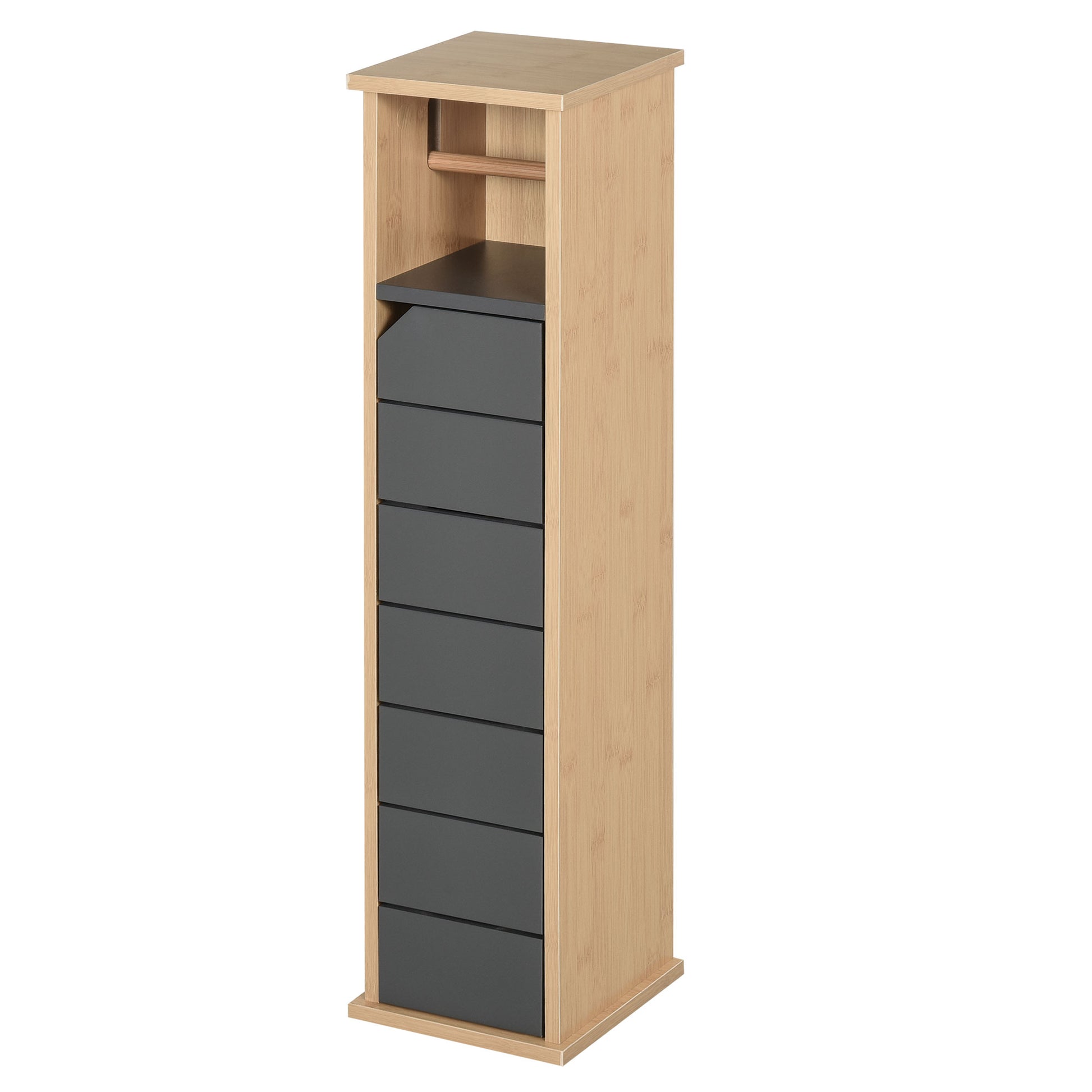 Toilet Paper Holder Stand - Toilet Paper Holder - Toilet Paper Cabinet - 2 Levels + Paper Outlet MDF Gray Bamboo