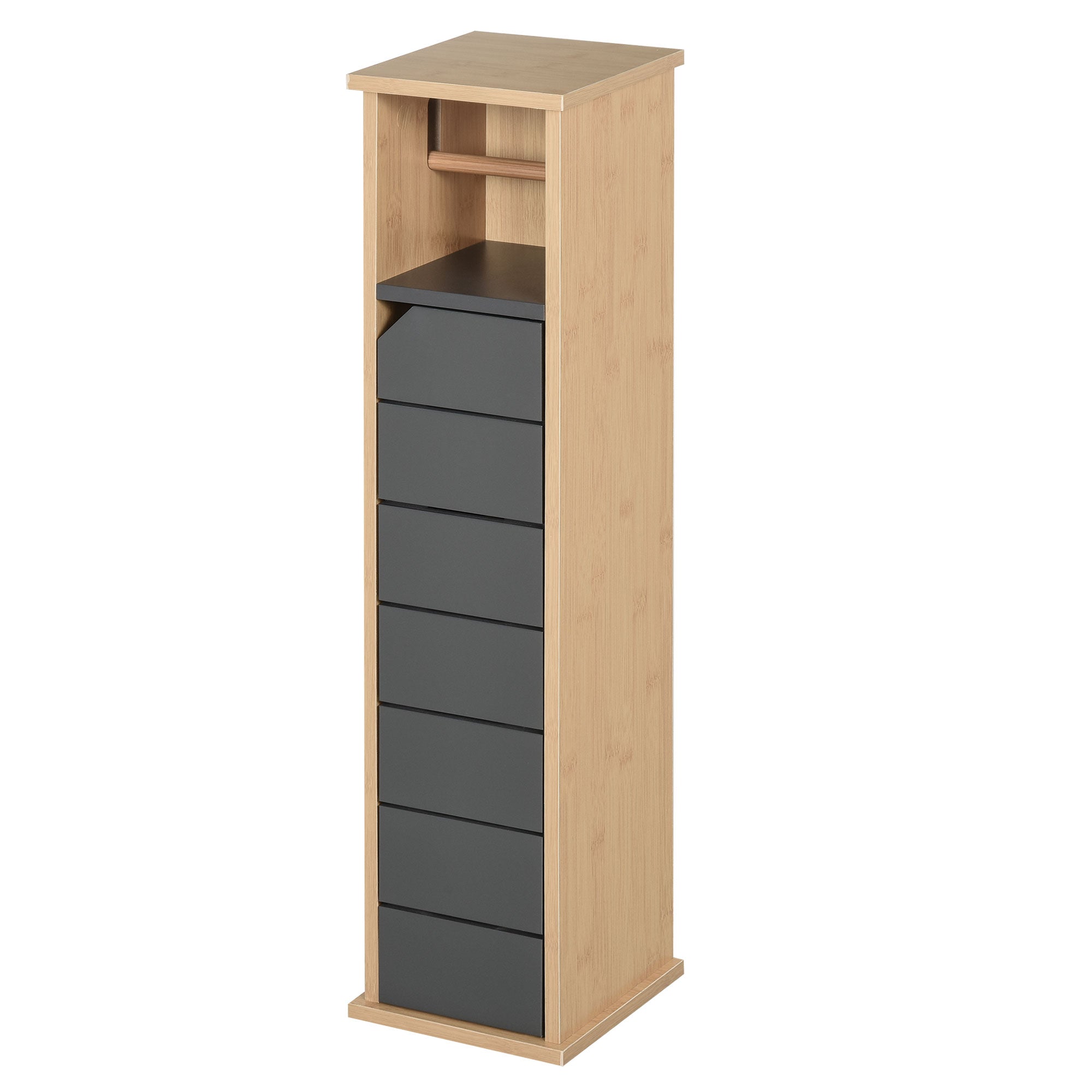 Toilet Paper Holder Stand - Toilet Paper Holder - Toilet Paper Cabinet - 2 Levels + Paper Outlet MDF Gray Bamboo