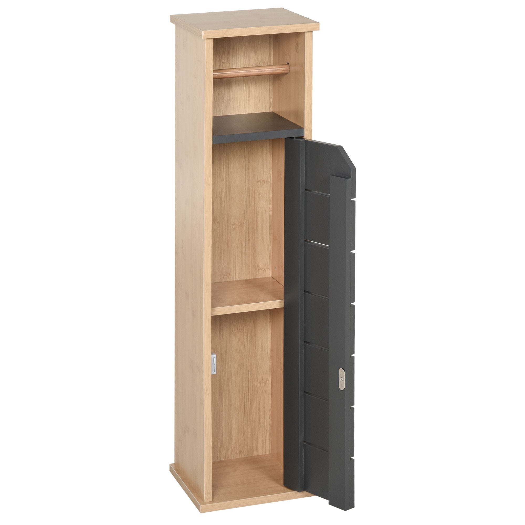 Toilet Paper Holder Stand - Toilet Paper Holder - Toilet Paper Cabinet - 2 Levels + Paper Outlet MDF Gray Bamboo