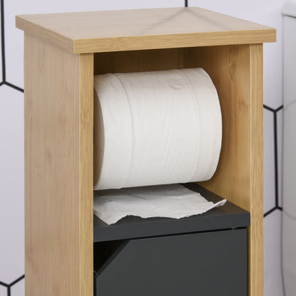 Toilet Paper Holder Stand - Toilet Paper Holder - Toilet Paper Cabinet - 2 Levels + Paper Outlet MDF Gray Bamboo