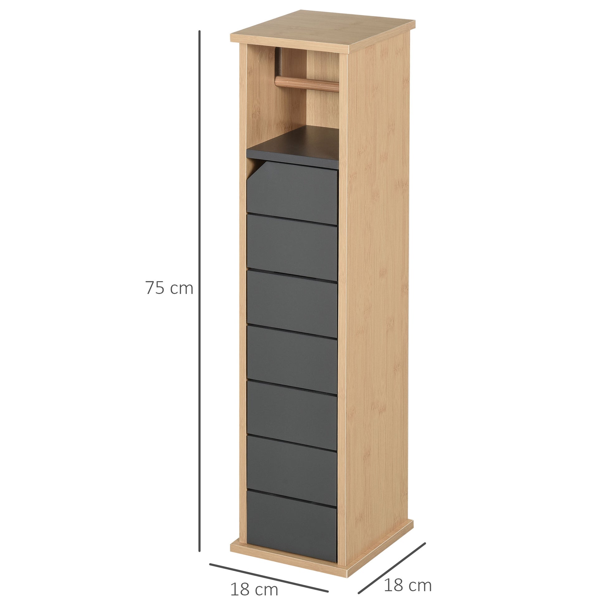 Toilet Paper Holder Stand - Toilet Paper Holder - Toilet Paper Cabinet - 2 Levels + Paper Outlet MDF Gray Bamboo