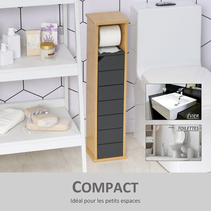 Toilet Paper Holder Stand - Toilet Paper Holder - Toilet Paper Cabinet - 2 Levels + Paper Outlet MDF Gray Bamboo