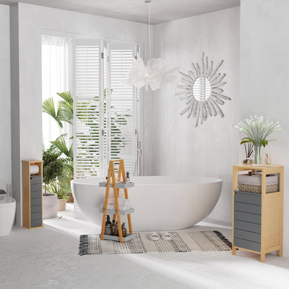 Toilet Paper Holder Stand - Toilet Paper Holder - Toilet Paper Cabinet - 2 Levels + Paper Outlet MDF Gray Bamboo