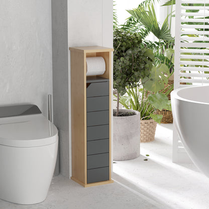 Toilet Paper Holder Stand - Toilet Paper Holder - Toilet Paper Cabinet - 2 Levels + Paper Outlet MDF Gray Bamboo