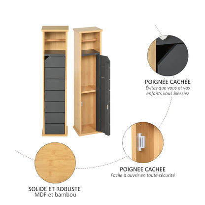 Toilet Paper Holder Stand - Toilet Paper Holder - Toilet Paper Cabinet - 2 Levels + Paper Outlet MDF Gray Bamboo