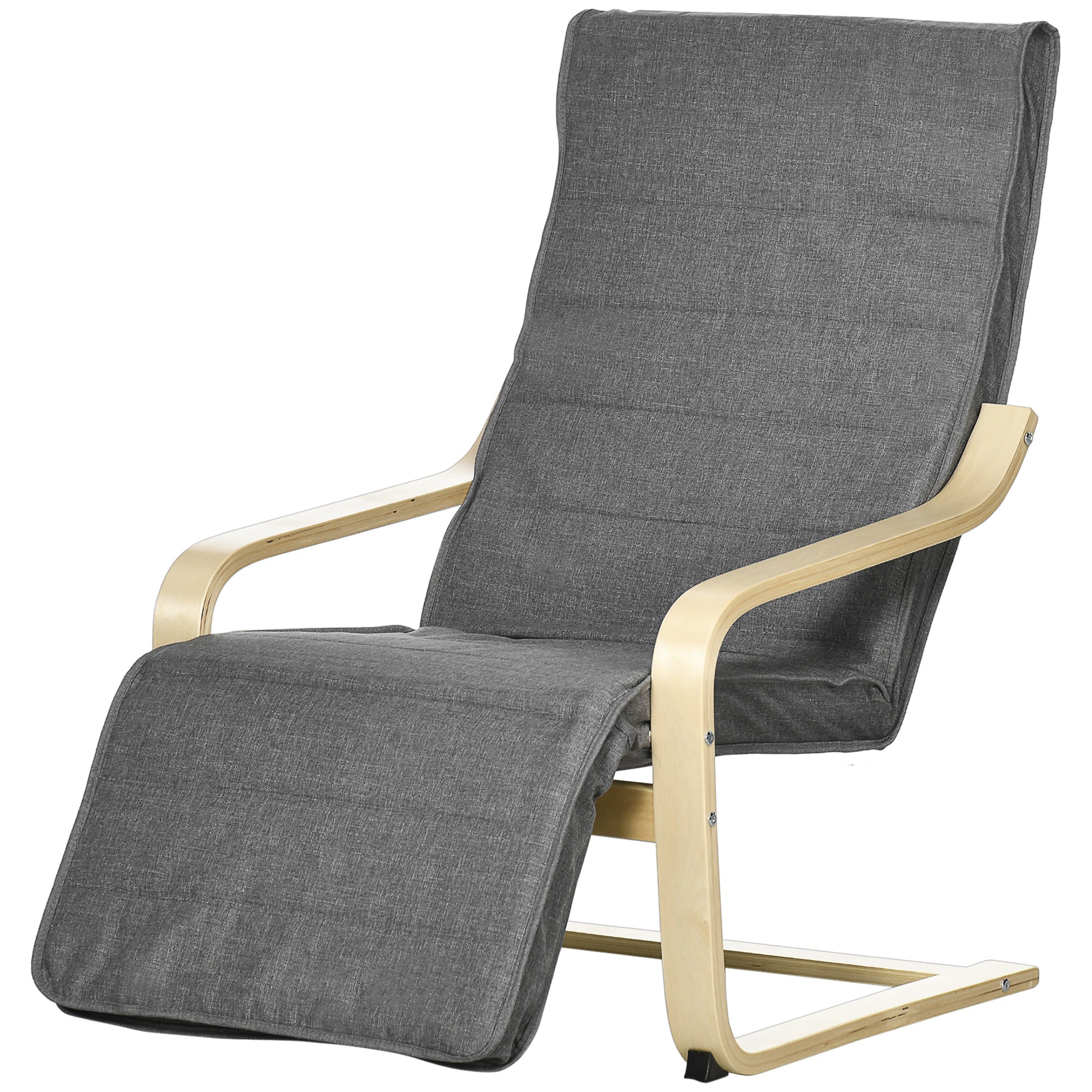 Armchair Living Room Relaxation Armchair Lounge Armchair Reclining Armchair with Armrests made of Birch Wood, 5-way adjustable footrest, Reading Armchair with Linen Look, Upholstered Armchair for Bedroom, Gray
