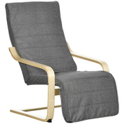 Armchair Living Room Relaxation Armchair Lounge Armchair Reclining Armchair with Armrests made of Birch Wood, 5-way adjustable footrest, Reading Armchair with Linen Look, Upholstered Armchair for Bedroom, Gray