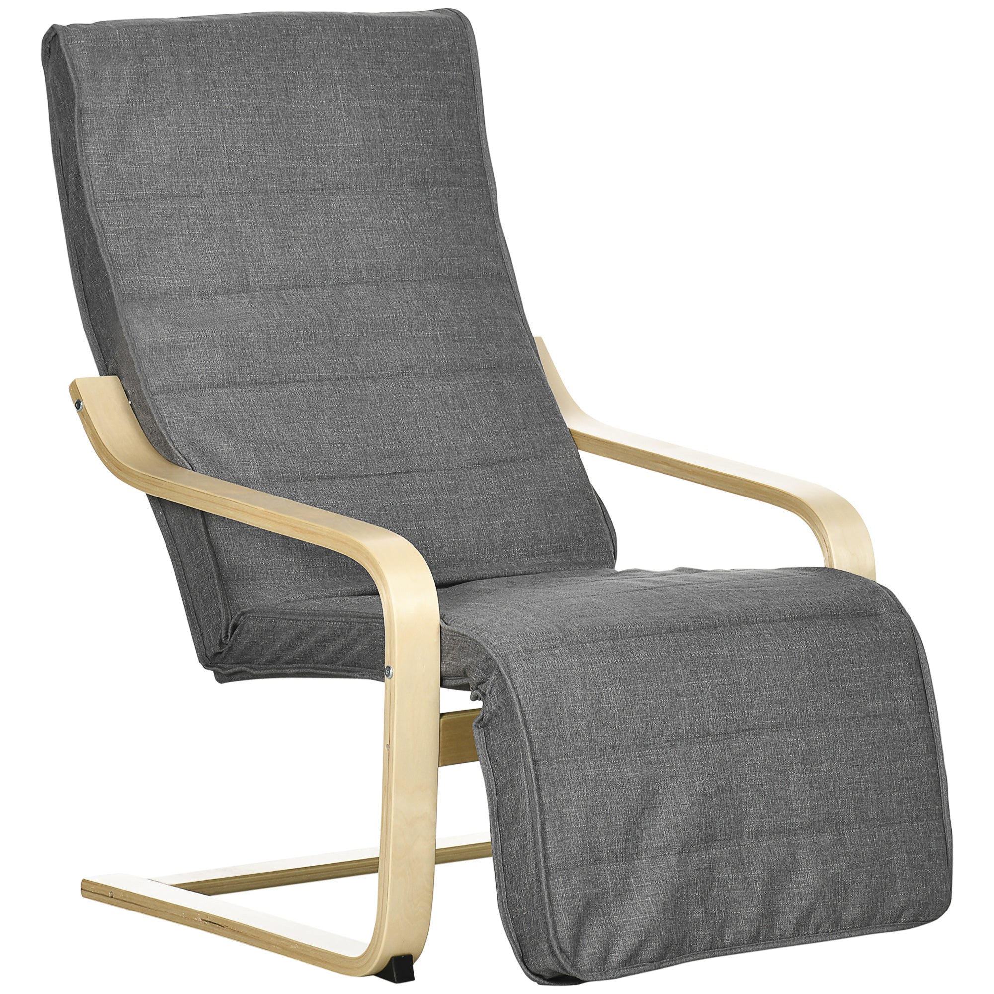 Armchair Living Room Relaxation Armchair Lounge Armchair Reclining Armchair with Armrests made of Birch Wood, 5-way adjustable footrest, Reading Armchair with Linen Look, Upholstered Armchair for Bedroom, Gray