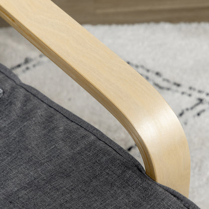 Armchair Living Room Relaxation Armchair Lounge Armchair Reclining Armchair with Armrests made of Birch Wood, 5-way adjustable footrest, Reading Armchair with Linen Look, Upholstered Armchair for Bedroom, Gray