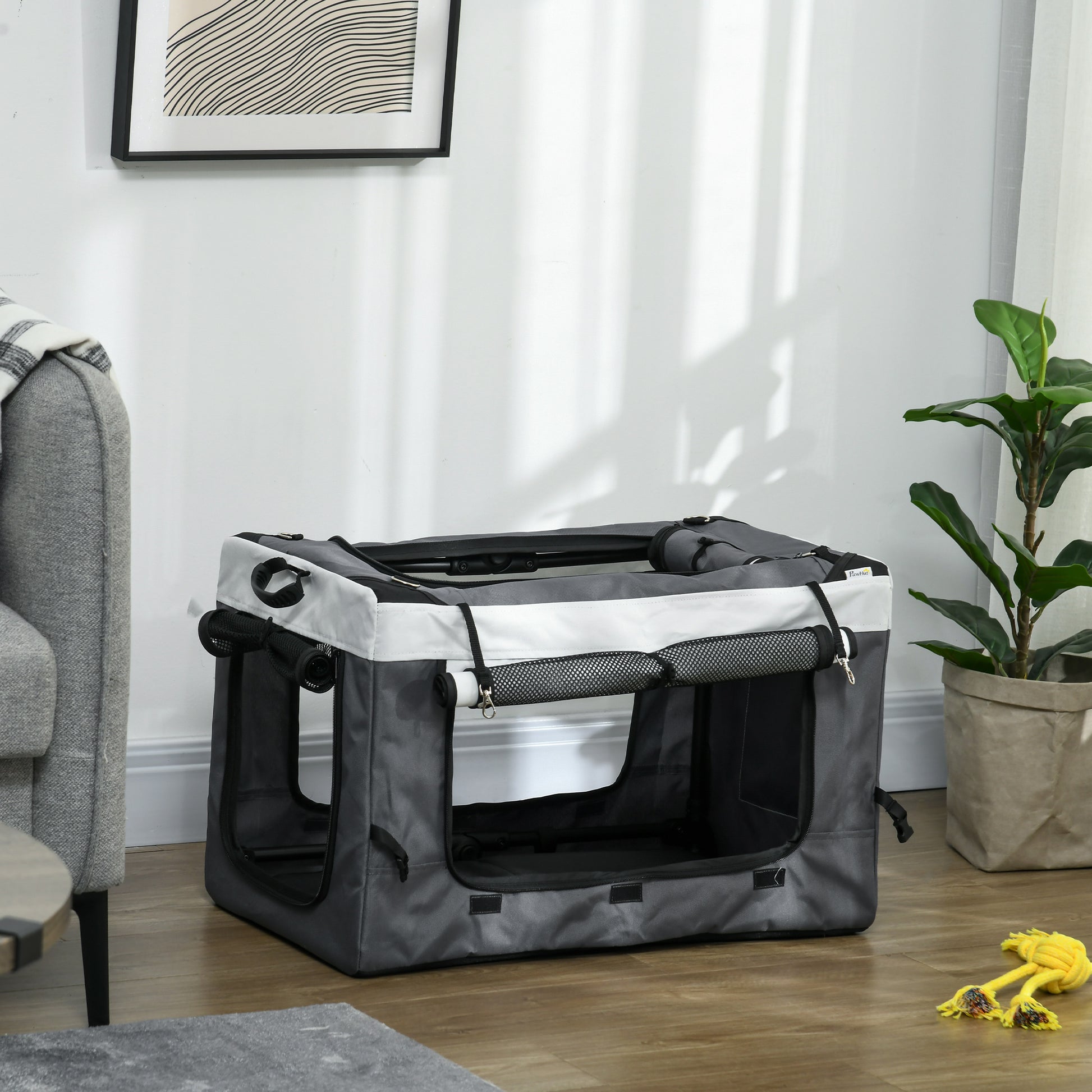 2 in 1 Dog Stroller Pet Buggy Foldable for Dogs & Cats up to 10kg Cat Buggy with Cushion Mesh Windows Doors Storage Basket Cat Carriage Buggy Gray