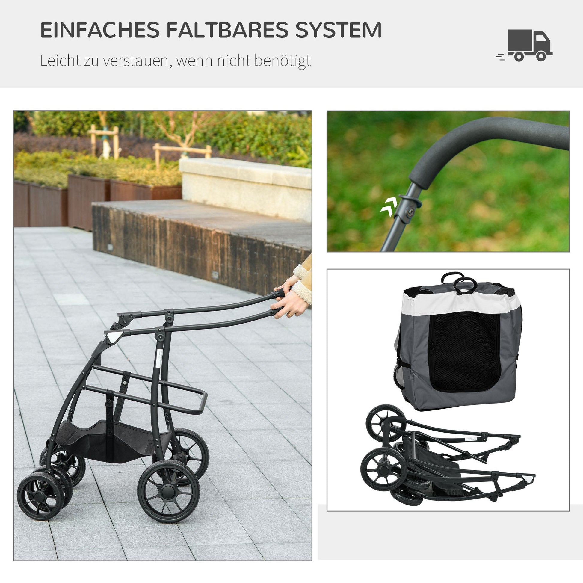 2 in 1 Dog Stroller Pet Buggy Foldable for Dogs & Cats up to 10kg Cat Buggy with Cushion Mesh Windows Doors Storage Basket Cat Carriage Buggy Gray
