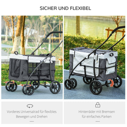 2 in 1 Dog Stroller Pet Buggy Foldable for Dogs & Cats up to 10kg Cat Buggy with Cushion Mesh Windows Doors Storage Basket Cat Carriage Buggy Gray