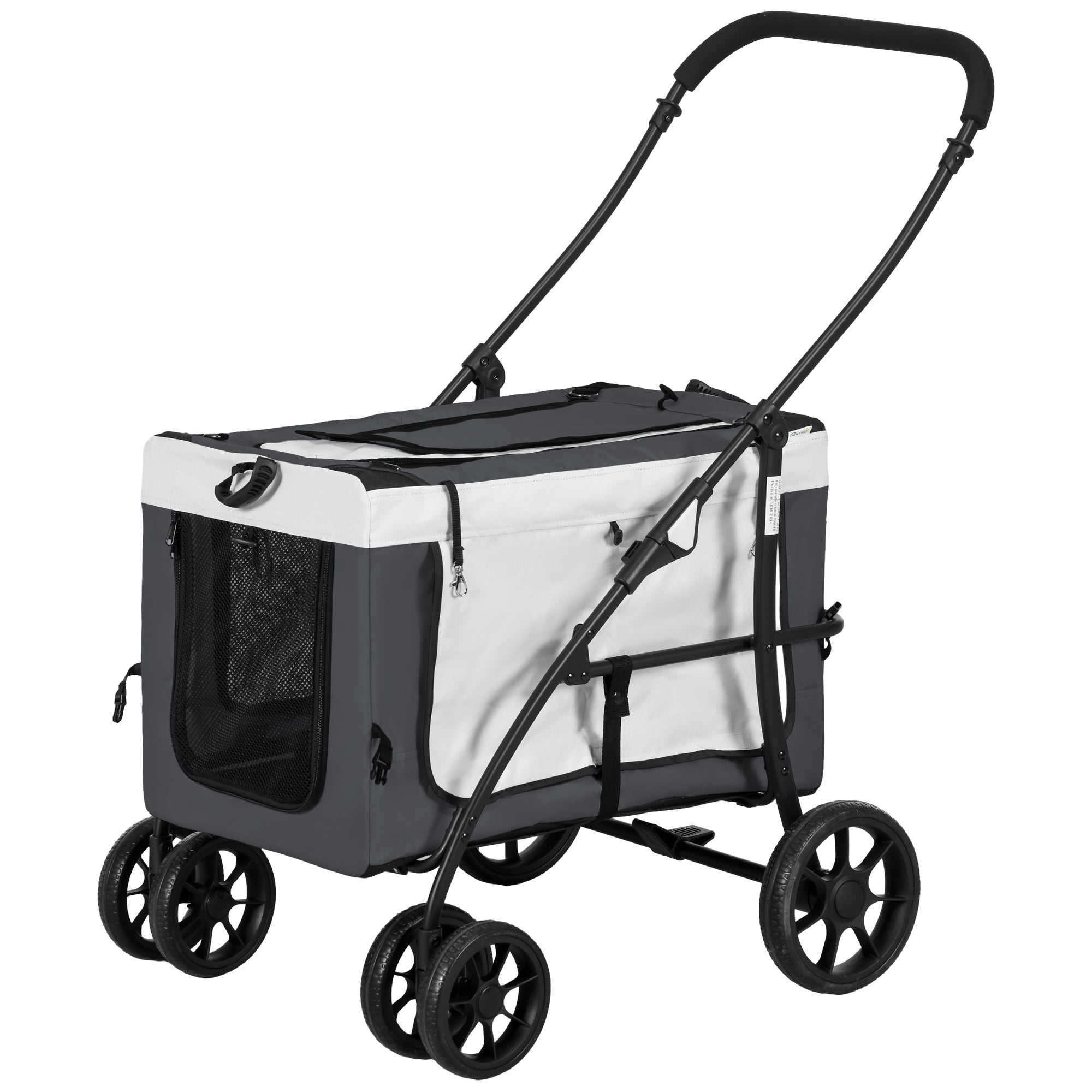2 in 1 Dog Stroller Pet Buggy Foldable for Dogs & Cats up to 10kg Cat Buggy with Cushion Mesh Windows Doors Storage Basket Cat Carriage Buggy Gray