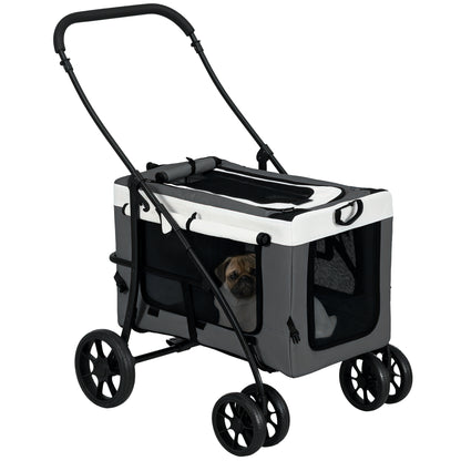 2 in 1 Dog Stroller Pet Buggy Foldable for Dogs & Cats up to 10kg Cat Buggy with Cushion Mesh Windows Doors Storage Basket Cat Carriage Buggy Gray
