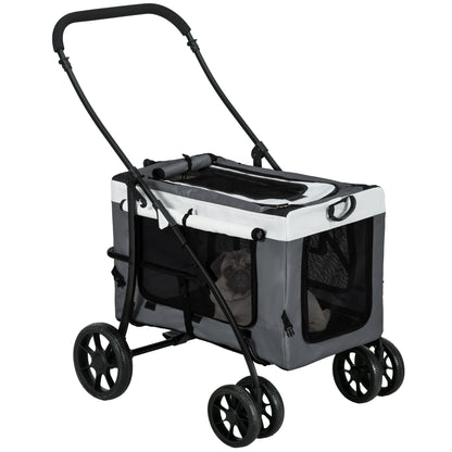 2 in 1 Dog Stroller Pet Buggy Foldable for Dogs & Cats up to 10kg Cat Buggy with Cushion Mesh Windows Doors Storage Basket Cat Carriage Buggy Gray