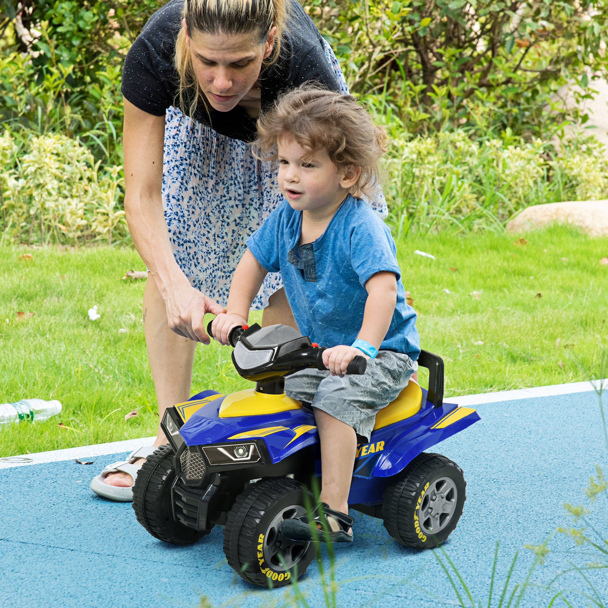 Kids' Pedal-Less Quad Ride-On for Children 18-36 Months Old Quad Bike with Light, Horn, and Secret Storage Space 60x31x42 cm Blue