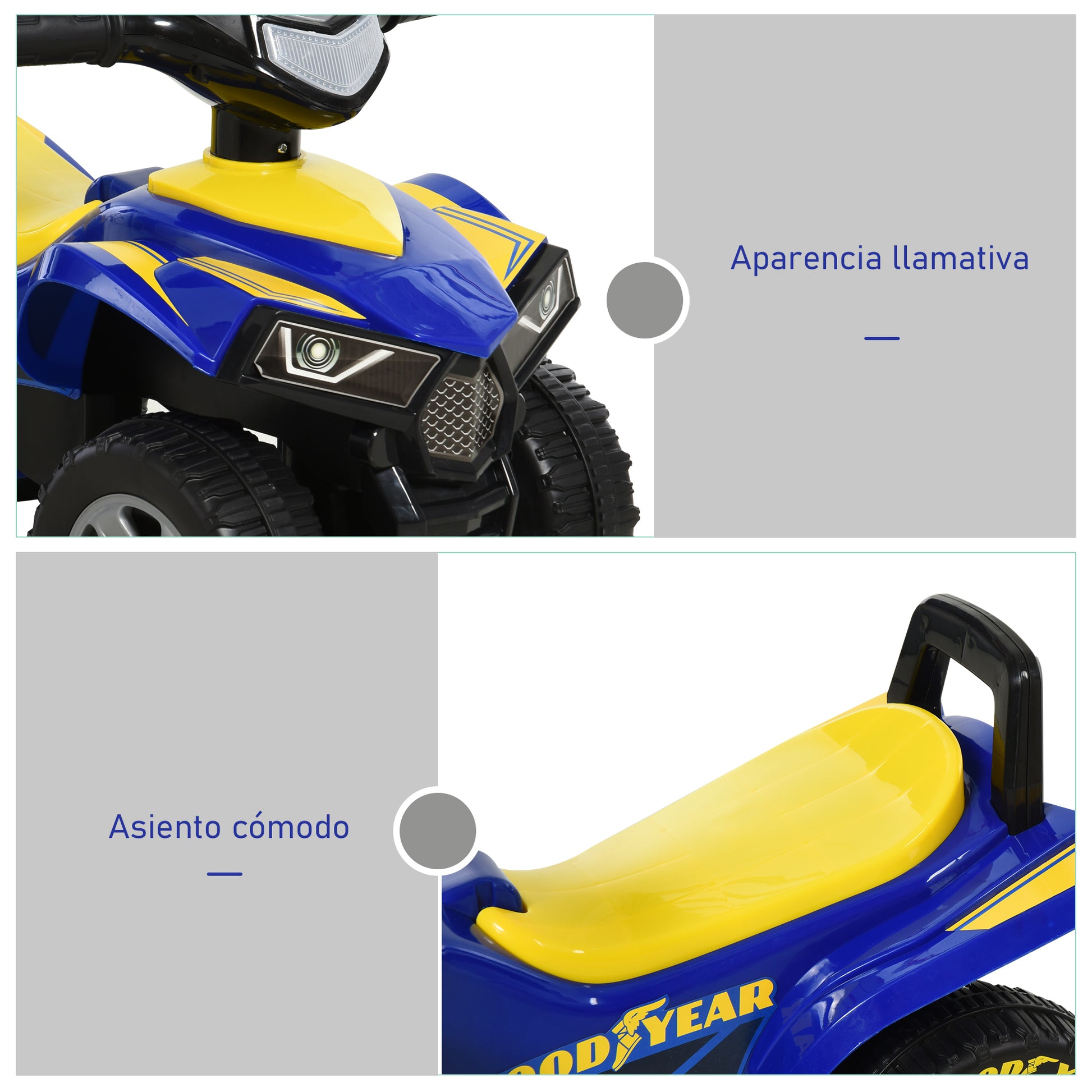 Kids' Pedal-Less Quad Ride-On for Children 18-36 Months Old Quad Bike with Light, Horn, and Secret Storage Space 60x31x42 cm Blue