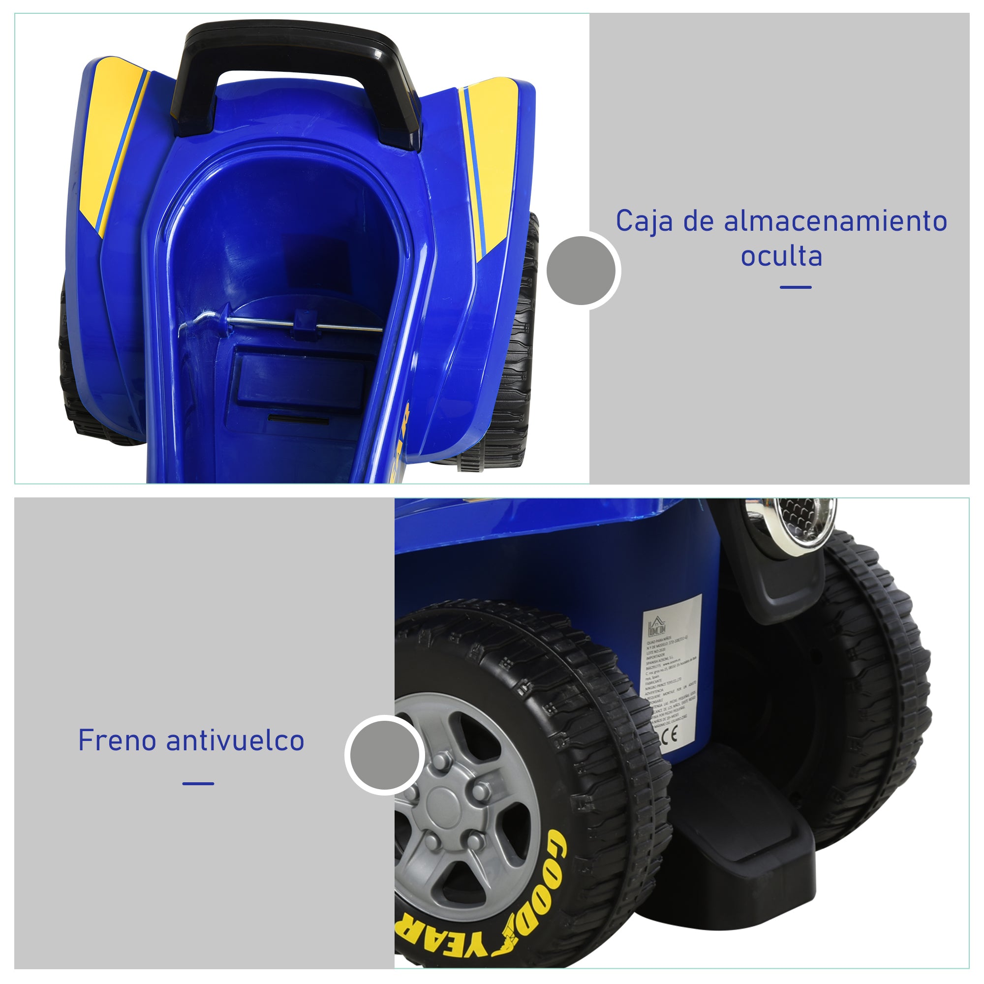 Kids' Pedal-Less Quad Ride-On for Children 18-36 Months Old Quad Bike with Light, Horn, and Secret Storage Space 60x31x42 cm Blue