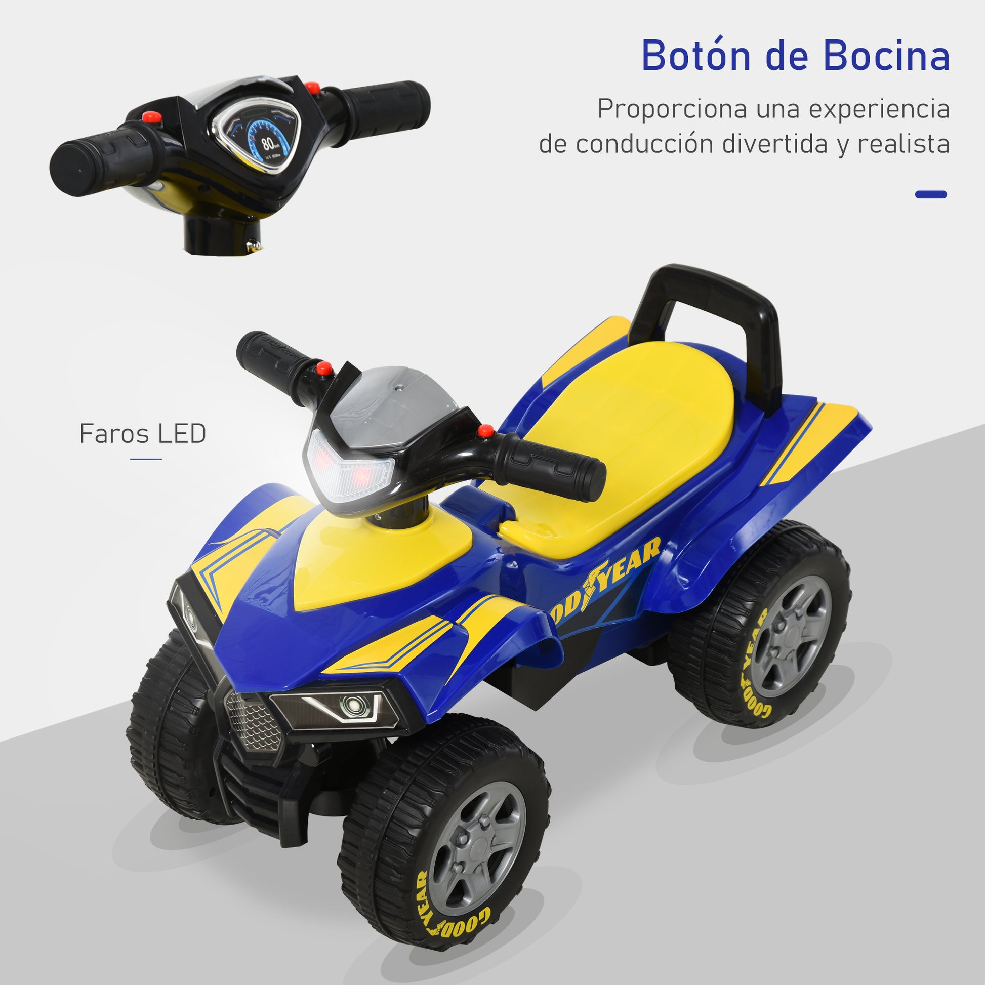 Kids' Pedal-Less Quad Ride-On for Children 18-36 Months Old Quad Bike with Light, Horn, and Secret Storage Space 60x31x42 cm Blue