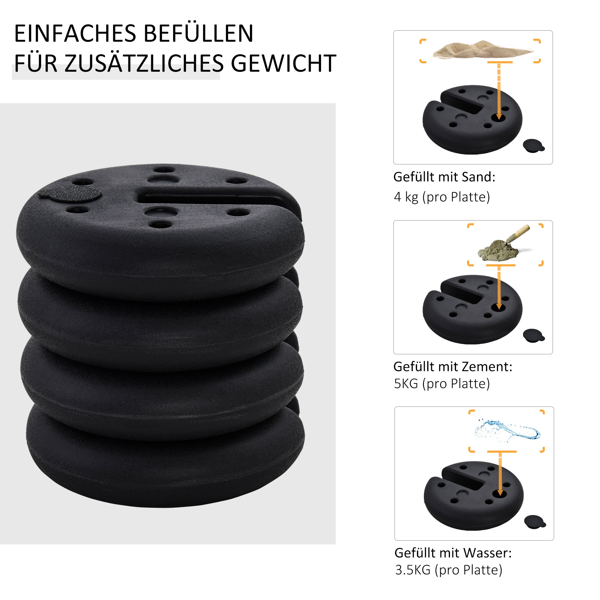 Pavilion Base 4 pcs Weight Party Tent Pavilion Weight Fillable up to 5 kg Weights for Pavilion Anchor for Pavilions Ø25 x 6 cm Black