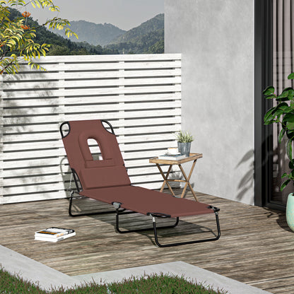 Folding Sun Lounger Reclining 4 Positions Chaise Longue with 3 Cushions Brown