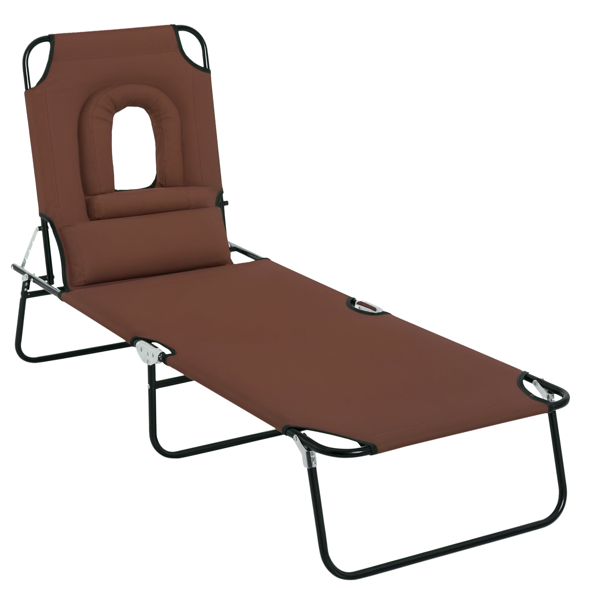 Folding Sun Lounger Reclining 4 Positions Chaise Longue with 3 Cushions Brown
