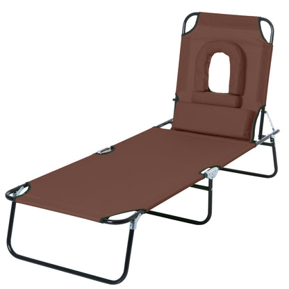 Folding Sun Lounger Reclining 4 Positions Chaise Longue with 3 Cushions Brown