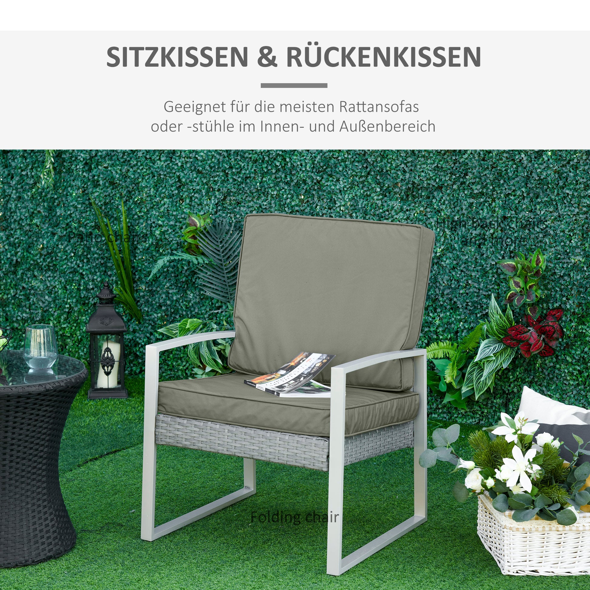2-Piece Seat Cushion Set, 56 x 52 cm Chair Cushions with Zipper, Fabric Cover, 7cm Thick Pad, Washable Seat Pad for Home, Garden, Car, Office, Sofa, Chairs, Dark Grey