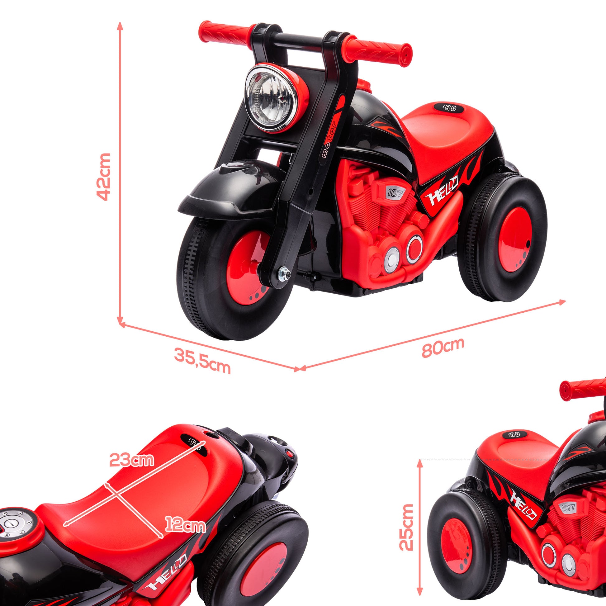 Child Rider with Bubbles and Music, Baby Rider Motorcycle 2 Years, Wide Wheels, Easy Transport, Scooter Balance Bike for Children 2-5 Years, Black