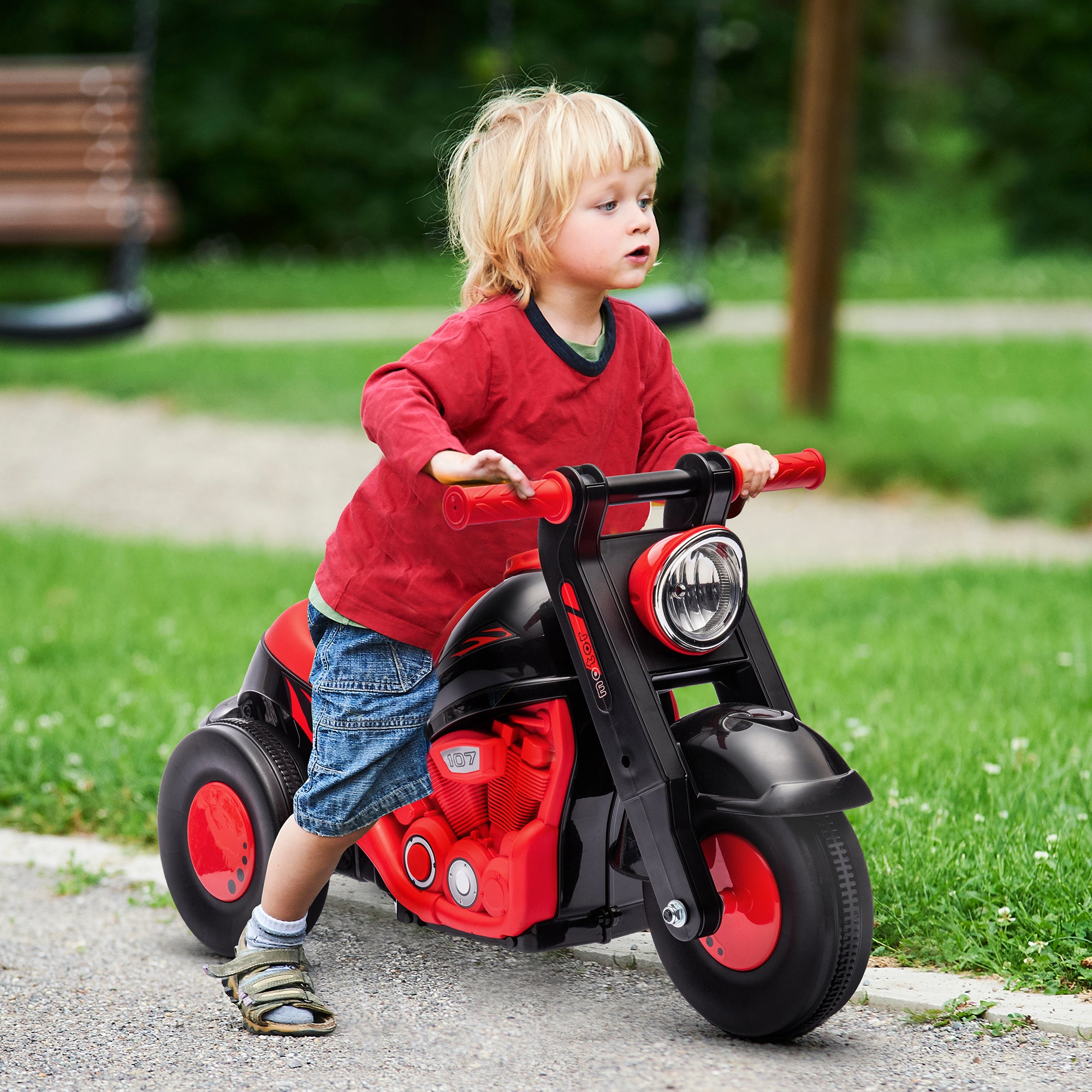 Child Rider with Bubbles and Music, Baby Rider Motorcycle 2 Years, Wide Wheels, Easy Transport, Scooter Balance Bike for Children 2-5 Years, Black