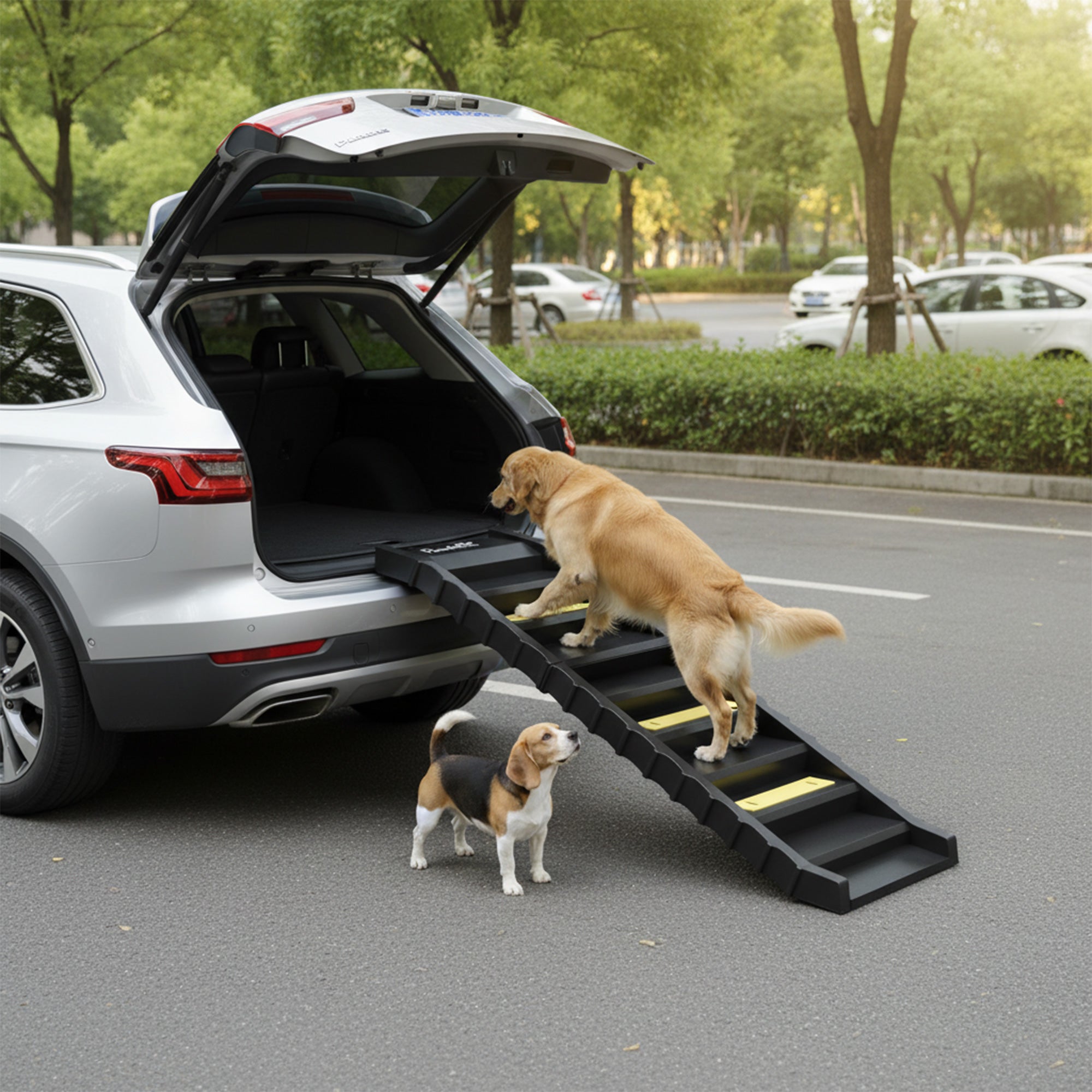 Folding Dog Ramp, 61 in, Car & High Bed Ramp with 10 Anti-Slip Steps, Lightweight and Durable, 150 lb Capacity, for Sofa, Black