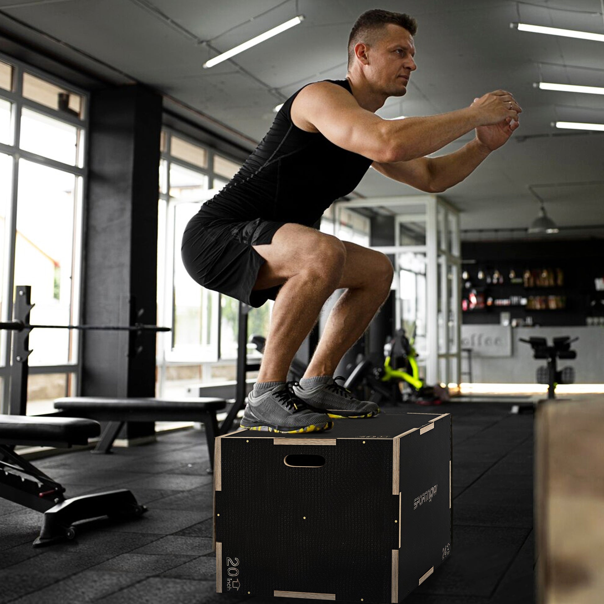 SPORTNOW 3 in 1 Plyo Box, Wooden Jump Box, Plyometric Platform with Handle, Plyometric Training, Jump Trainer for Home, Gym, 76 x 61 x 51 cm, Black
