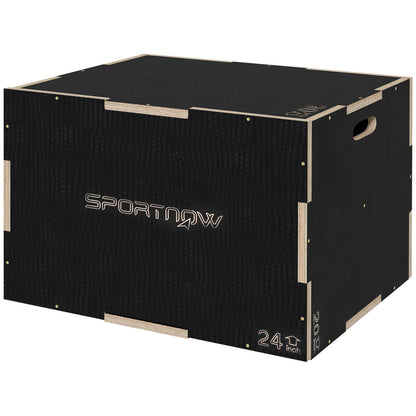 SPORTNOW 3 in 1 Plyo Box, Wooden Jump Box, Plyometric Platform with Handle, Plyometric Training, Jump Trainer for Home, Gym, 76 x 61 x 51 cm, Black