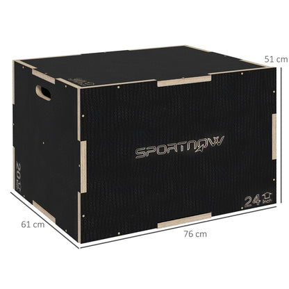 SPORTNOW 3 in 1 Plyo Box, Wooden Jump Box, Plyometric Platform with Handle, Plyometric Training, Jump Trainer for Home, Gym, 76 x 61 x 51 cm, Black