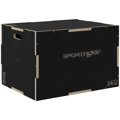 SPORTNOW 3 in 1 Plyo Box, Wooden Jump Box, Plyometric Platform with Handle, Plyometric Training, Jump Trainer for Home, Gym, 76 x 61 x 51 cm, Black