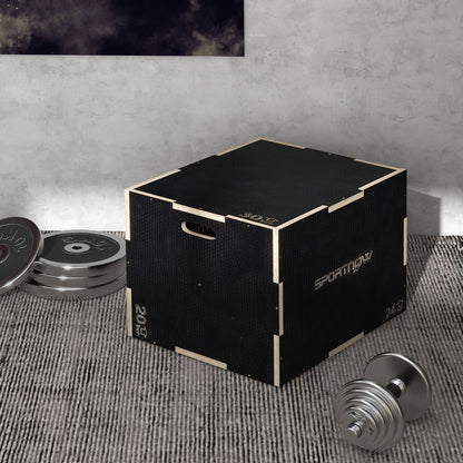 SPORTNOW 3 in 1 Plyo Box, Wooden Jump Box, Plyometric Platform with Handle, Plyometric Training, Jump Trainer for Home, Gym, 76 x 61 x 51 cm, Black